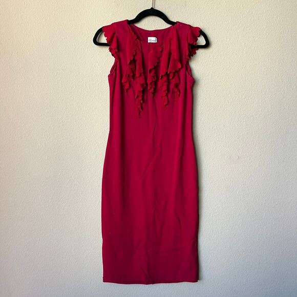 RED Valentino Red Scalloped Ruffle Sheath Dress Size Small - Picture 2 of 6